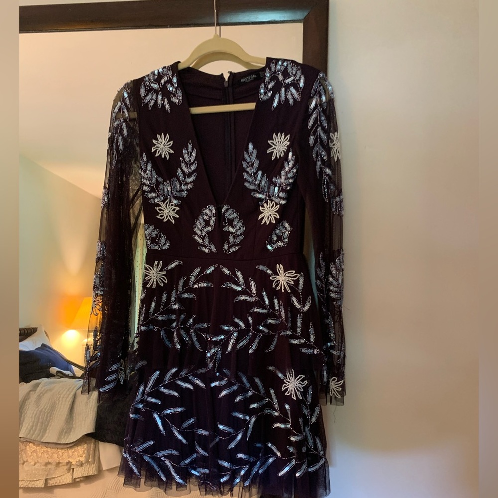 nasty gal short navy sequined mini dress size small